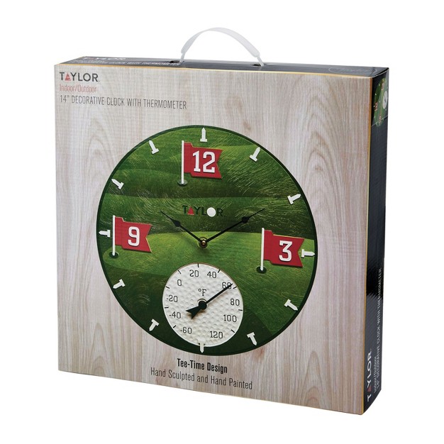 Taylor Precision Products 14 in X 14 in Tee Time Poly Resin Clock And Thermometer