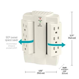 Globe Electric 6-Outlet Swivel Surge Protector White Wall Tap 7732001