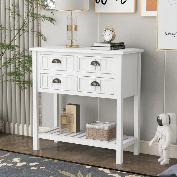 Sideboard Console Table with Four Drawers and Bottom Shelf for Living Room， Entryway， Hallway