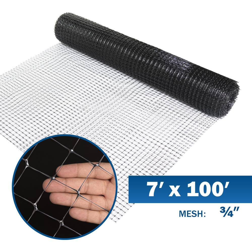 Fencer Wire 7 ft. x 100 ft. x 34 in. Black Plastic DeerBirdRodent Block Garden Netting PGD4-7X100MF34