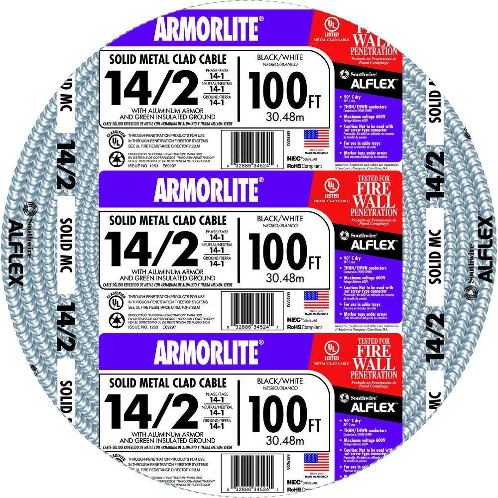 Southwire 142 x 100 ft. Solid CU MC (Metal Clad) Armorlite Cable 68579223