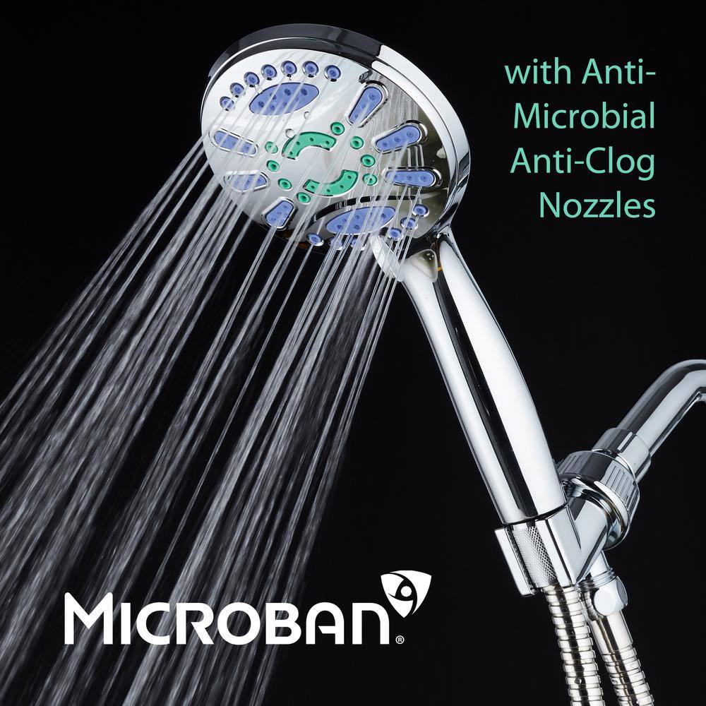 Aquastar Antimicrobial 6-Spray 4.3 in. High Pressure Single Wall Mount Handheld Adjustable Shower Head in Chrome 6730