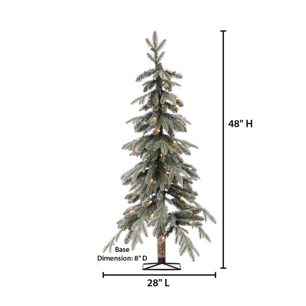 4 Foot Pre Lit Flocked Natural Cut Alpine Tree with 50 LED Lights