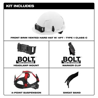 MW BOLT White Type 1 Class C Front Brim Vented Hard Hat with 4 Point Ratcheting Suspension with Tinted Dual Coat Eye Lense 48-73-1200-48-73-1415