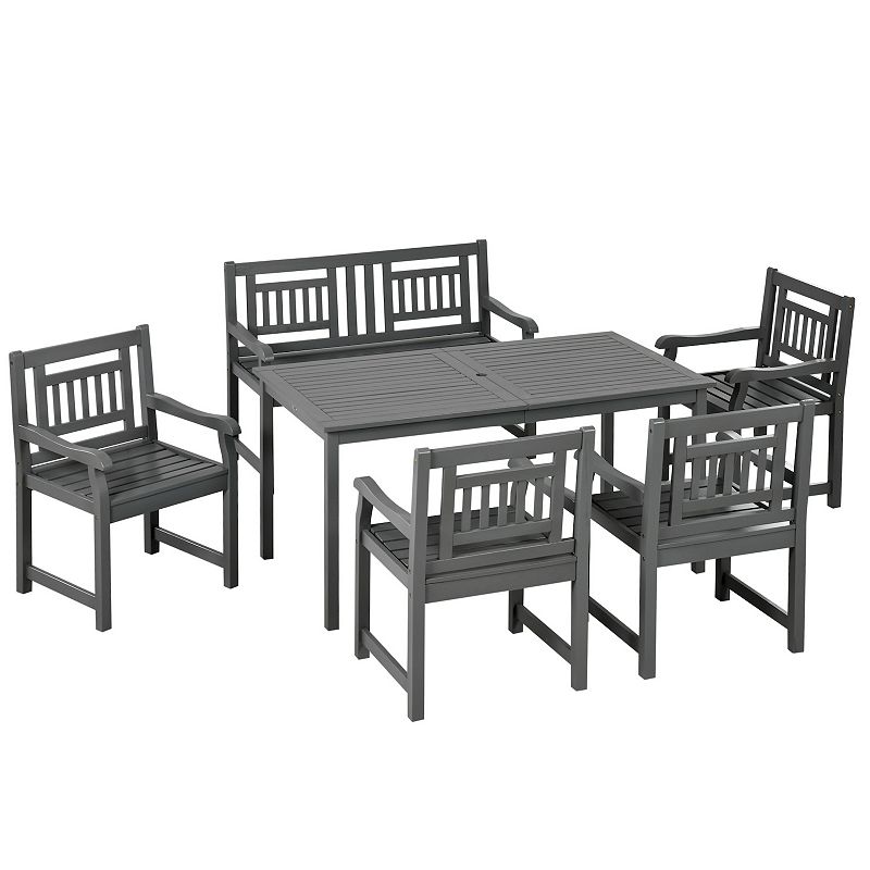 Outsunny 6pc Patio Dining Set Natural Wood Table， Chair， and Loveseat