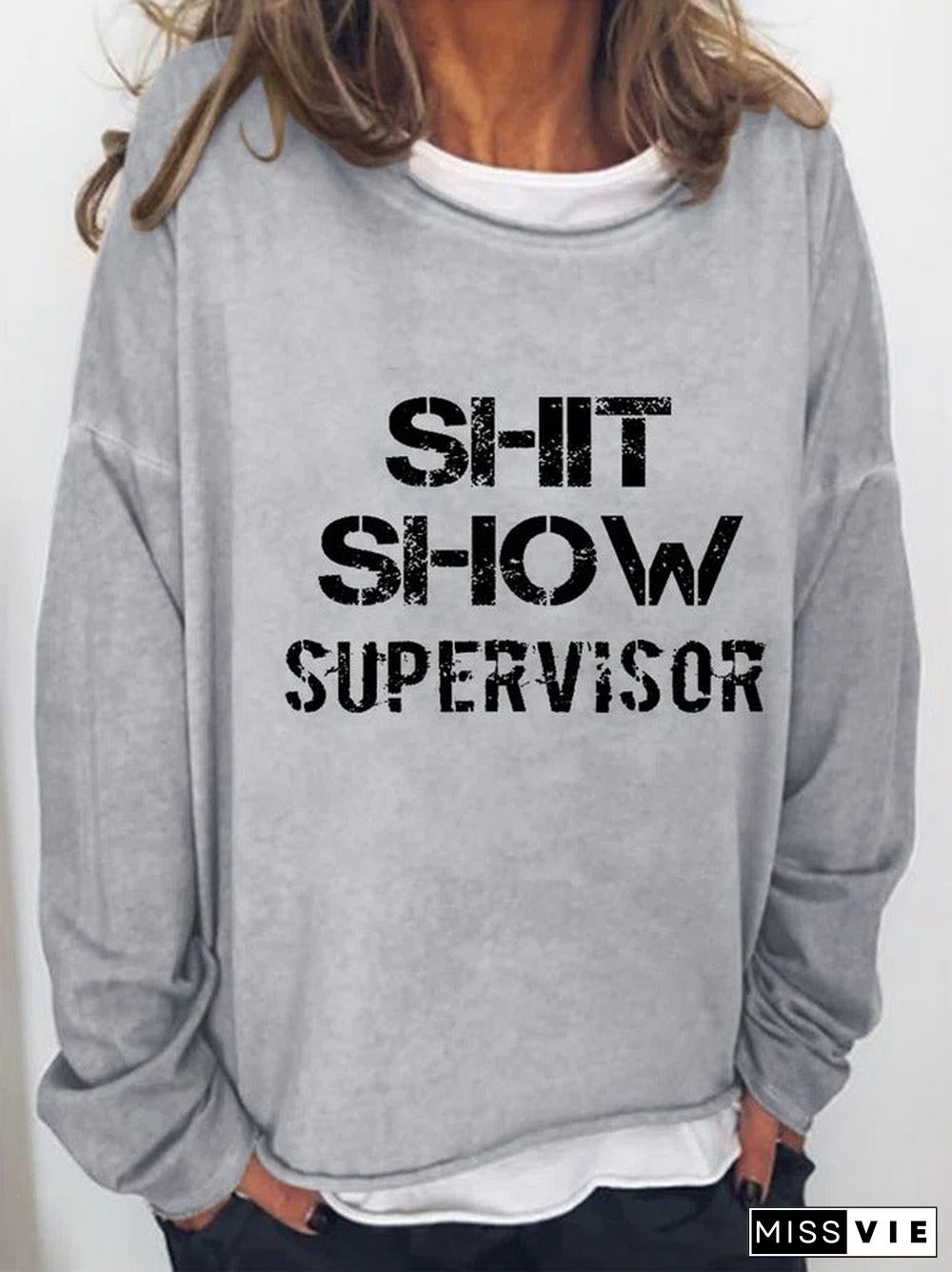 Shit Show Supervisor Casual Cotton Blends Round Neck Sweatshirt