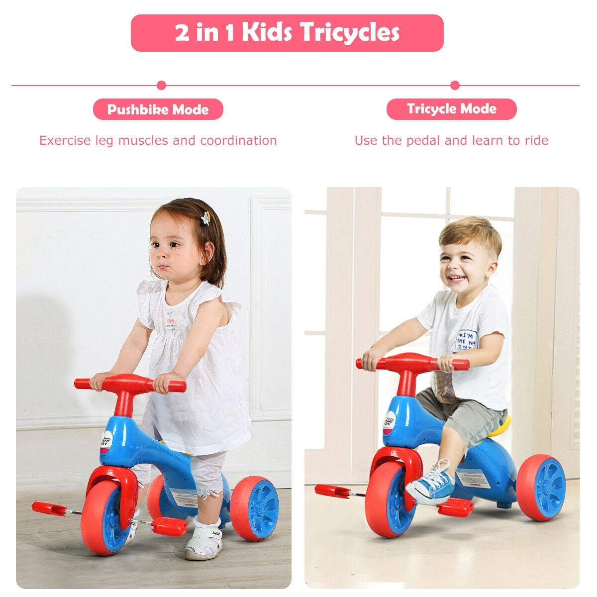 Kids Tricycle, Baby Balance Bike Walker with Foot Pedals