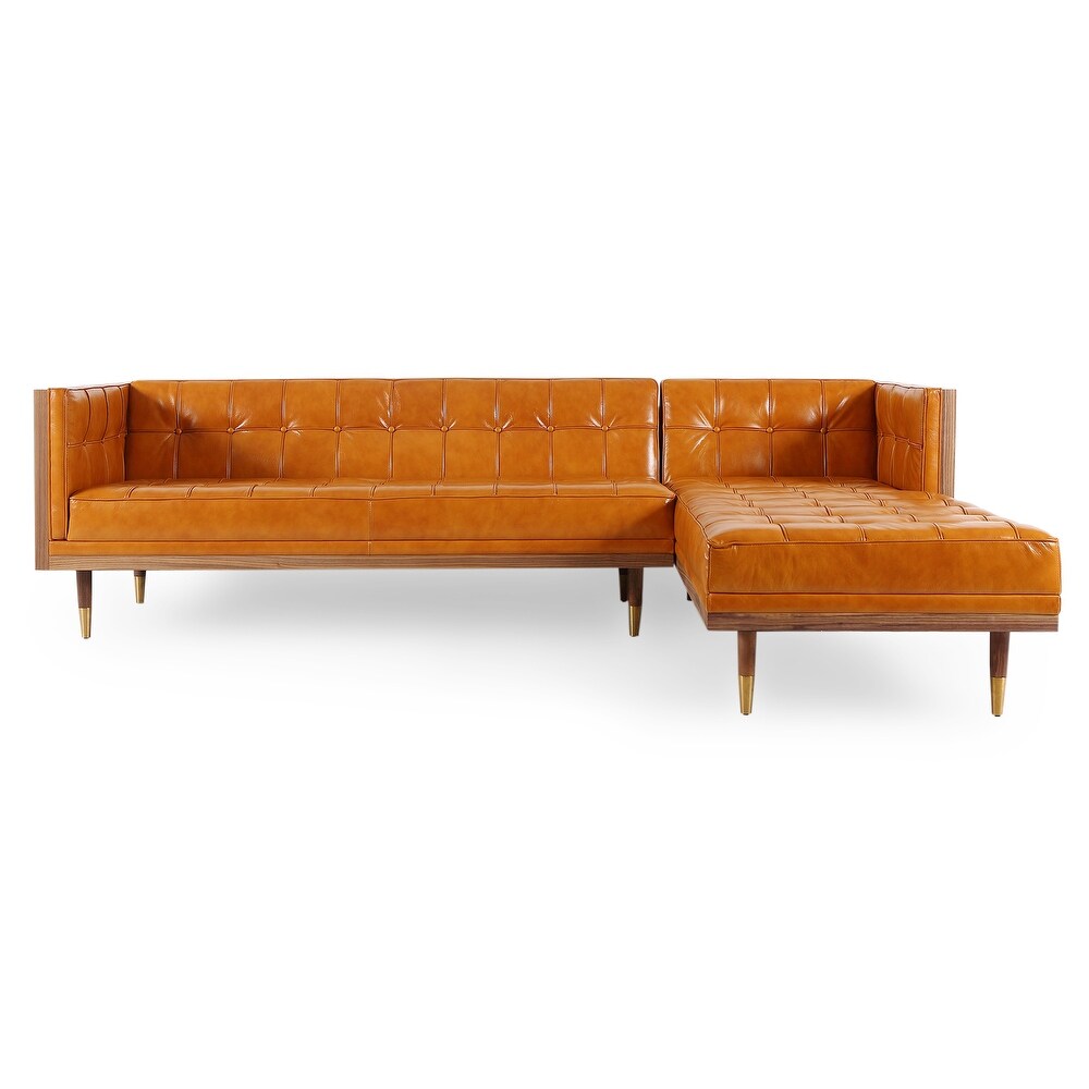 Kardiel Woodrow Box Midcentury Mod Sofa Sectional  Top Grain Leather