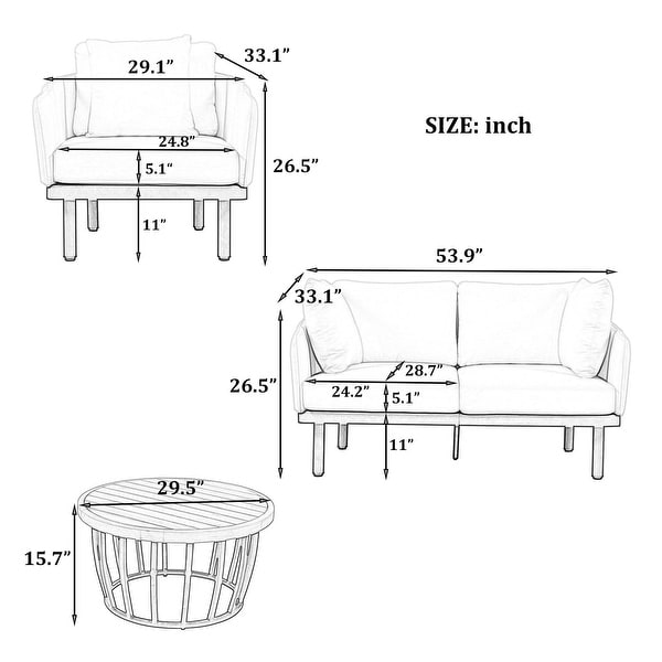 4Piece Iron Frame Outdoor Patio Conversation Set with Cushion for Backyard，Deck，Poolside，Indoor Use