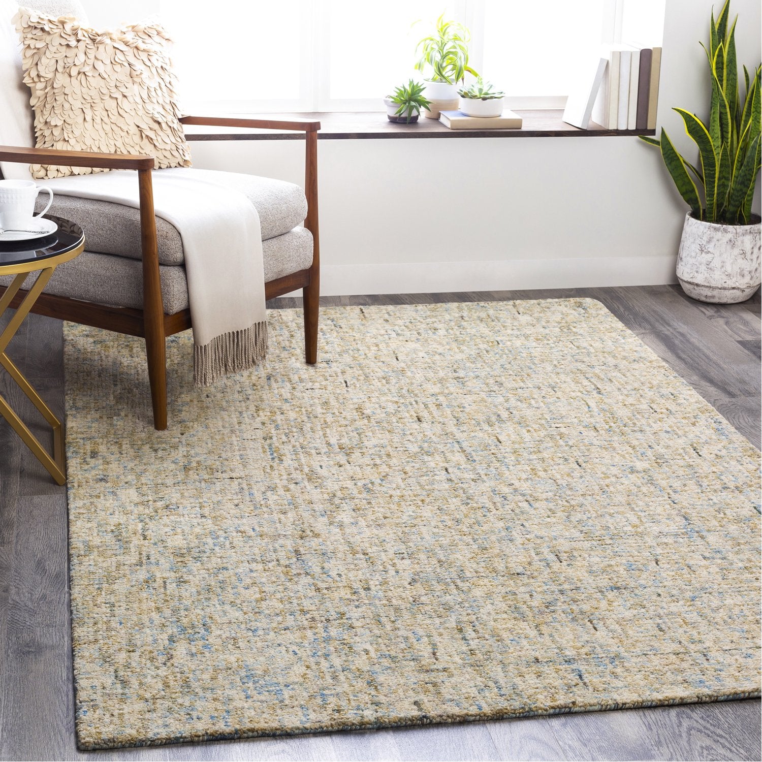 Emily Hand Tufted Rug in Dark Green, Bright Blue, Denim, White, Sage