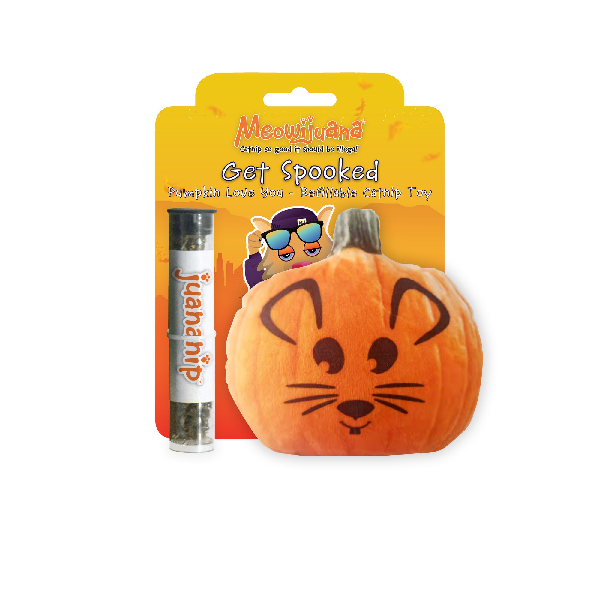 Meowijuana Get Spooked Pumpkin Cat Toy， Medium