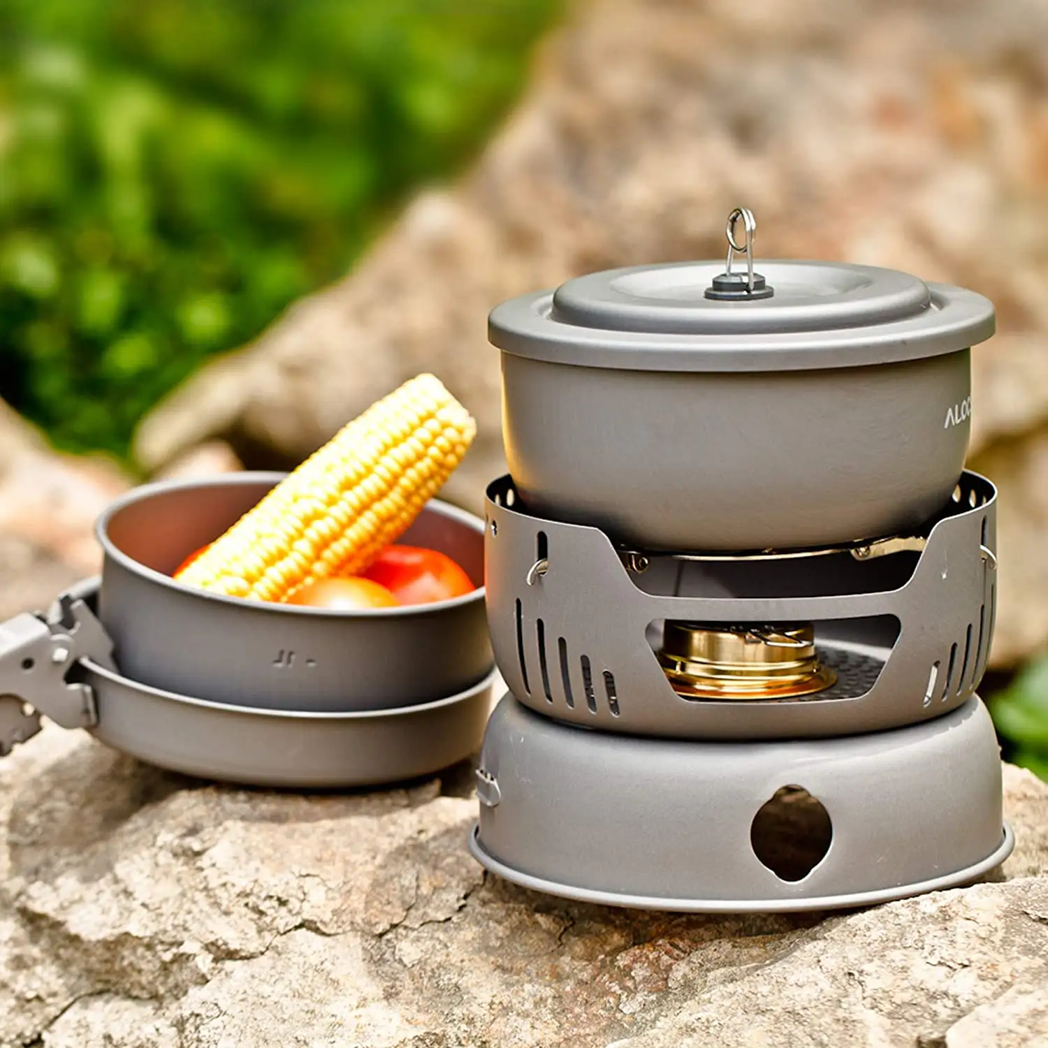 NPOT Camping Cookware  Portable Camping Stove with 2L Pot and Windshield Outdoor Cooking Set for Backpacking Hiking Picnic BBQ