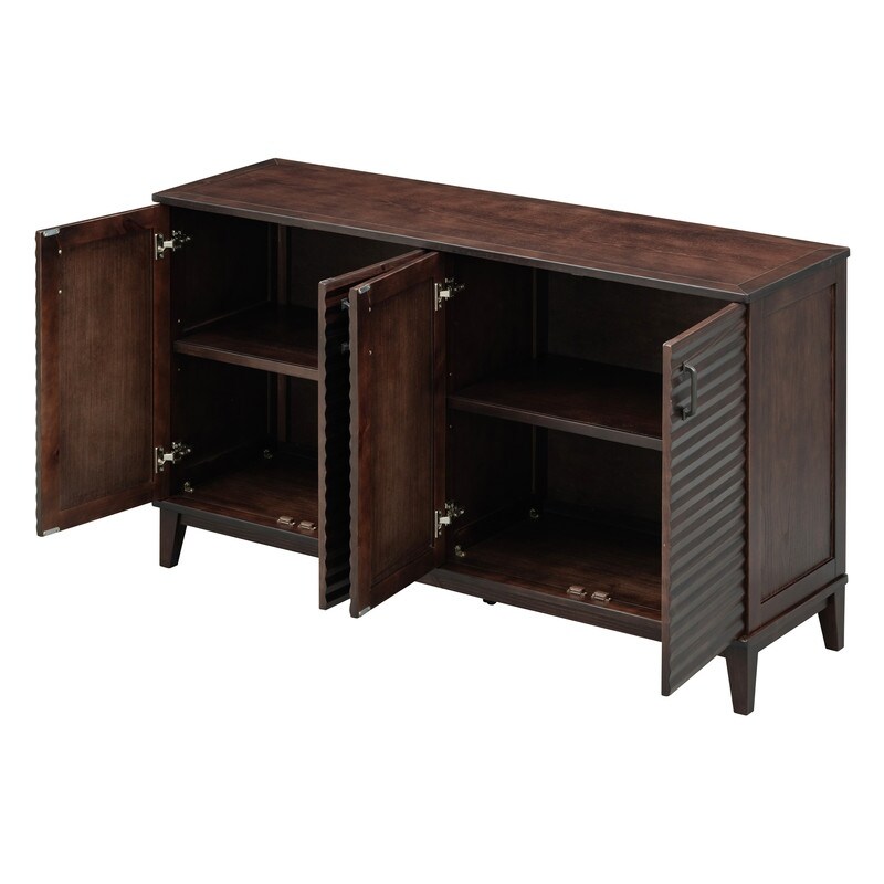 4 Door Storage Sideboard Buffet with Adjustable Shelves and Metal Handles for Kitchen  Dining Room  Espresso