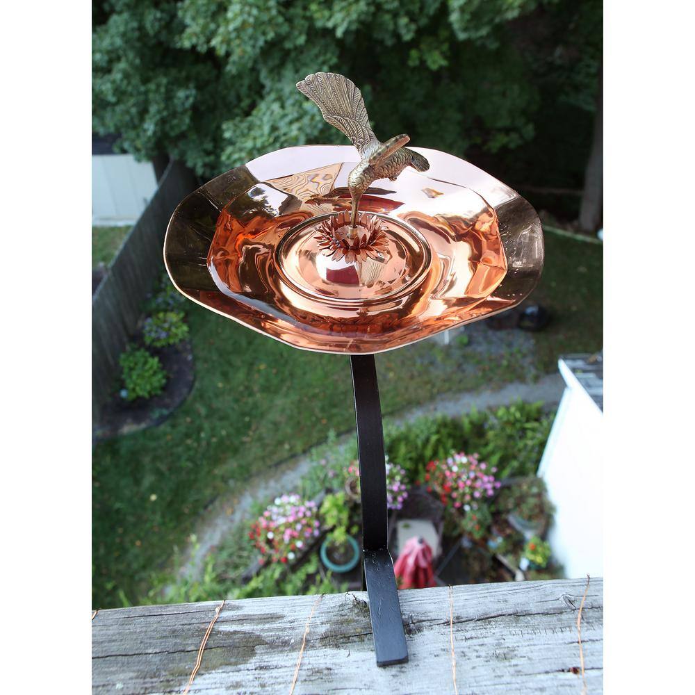 Achla Designs 13.25 in. Dia Copper Plated Hummingbird Birdbath Bowl with Rail Mount Bracket HBBB-01-RM