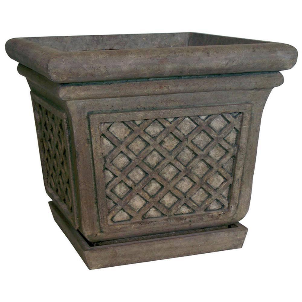 24 in. Sq. in Granite Stone Square Lattice Pot