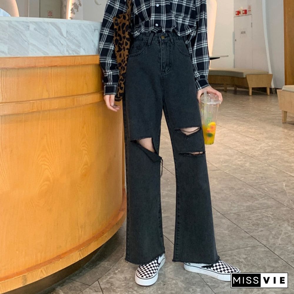 Woman Jeans Ripped High Waist Clothes Wide Leg Denim Clothing Streetwear Vintage Quality Fashion Harajuku Straight Pants