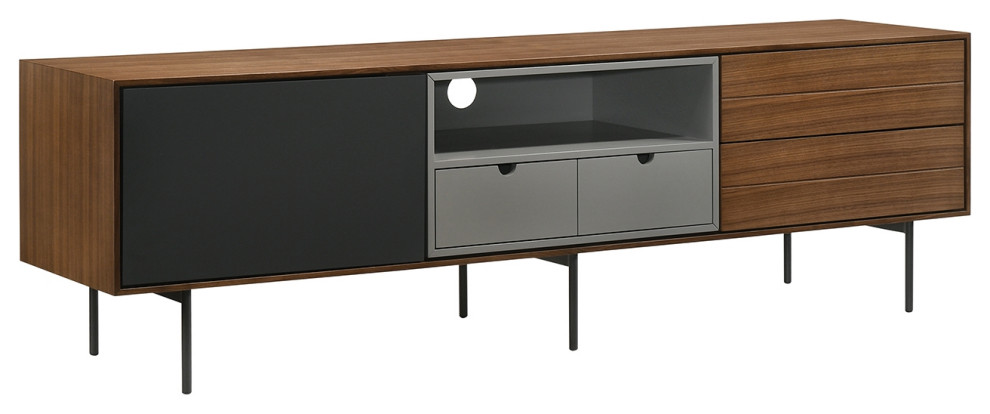 Calico Entertainment Center  Walnut Wood Veneer With Gray Matte Painted Accents   Midcentury   Entertainment Centers And Tv Stands   by HedgeApple  Houzz