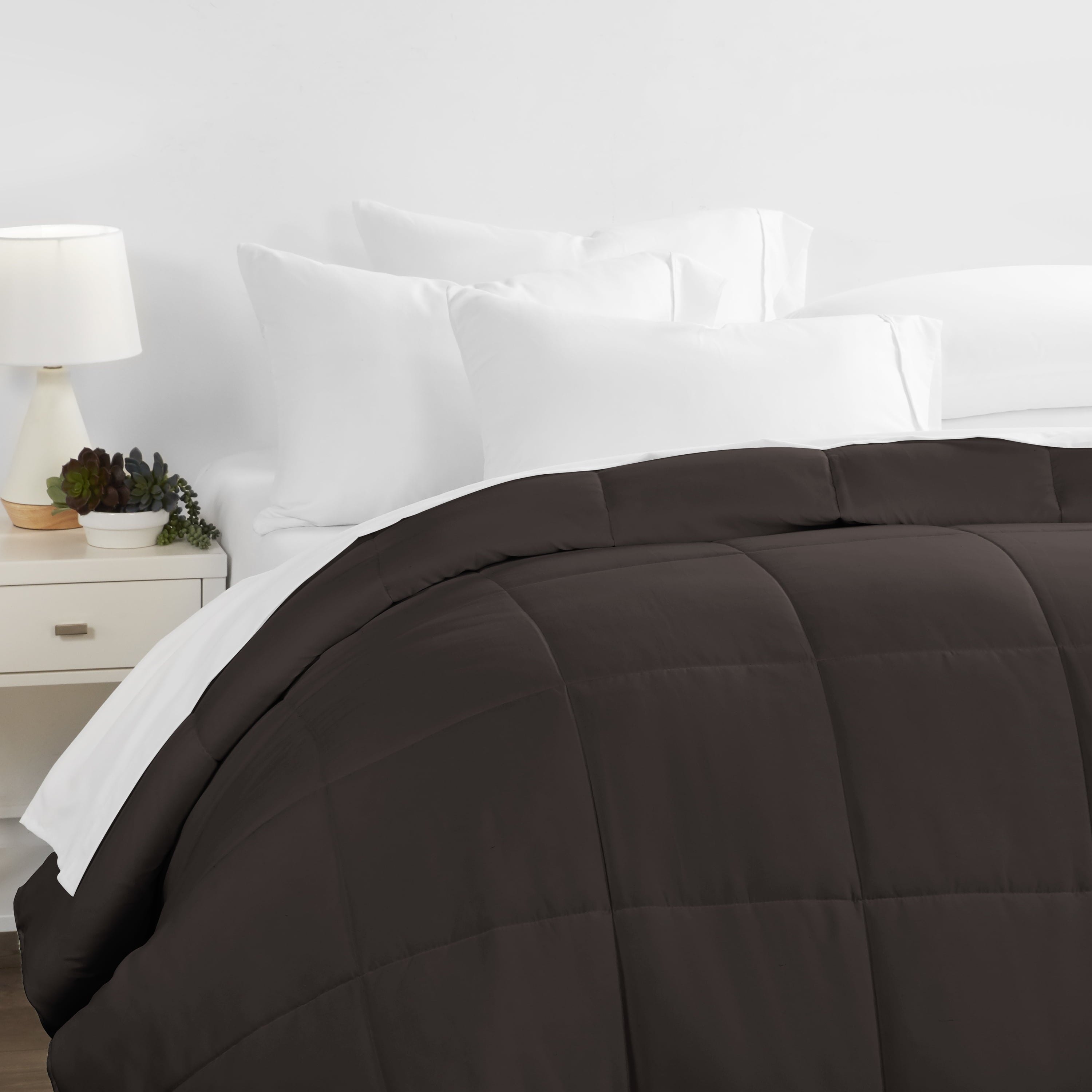 Chocolate All Season Alternative Down Solid Comforter, Full/Queen, by Noble Linens