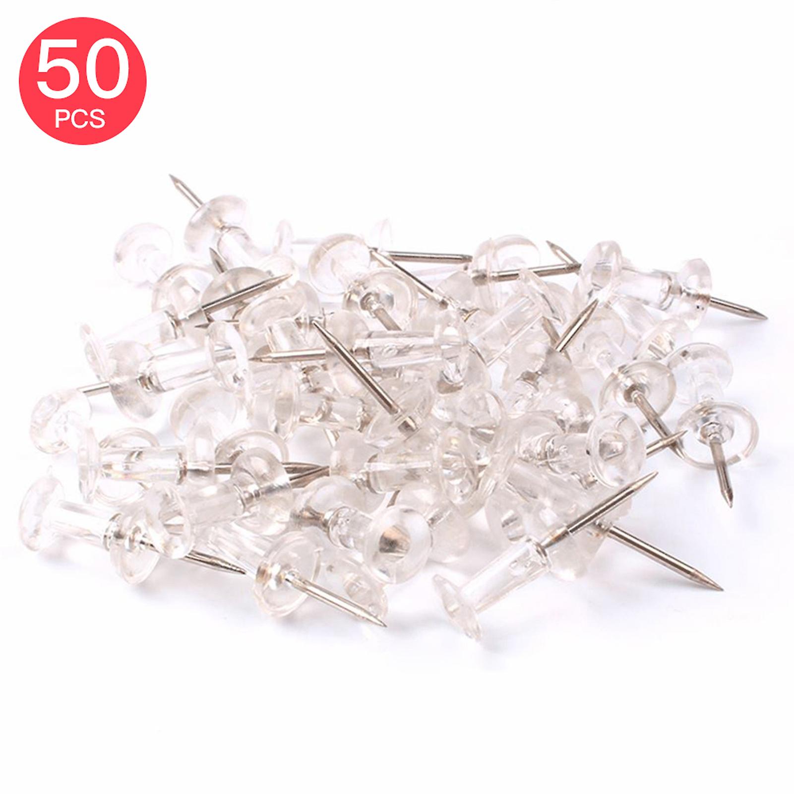 50pcs Push Pins Transparent Plastic Head With Metal Point Thumb Tacks Marking Pins Wall Tacks Map Pins For Bulletin Board Cork Board Home Office Schoo