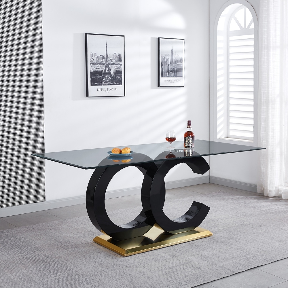 Tempered Glass Dining Table with MDF Middle Support and Stainless Steel Base for Modern Design