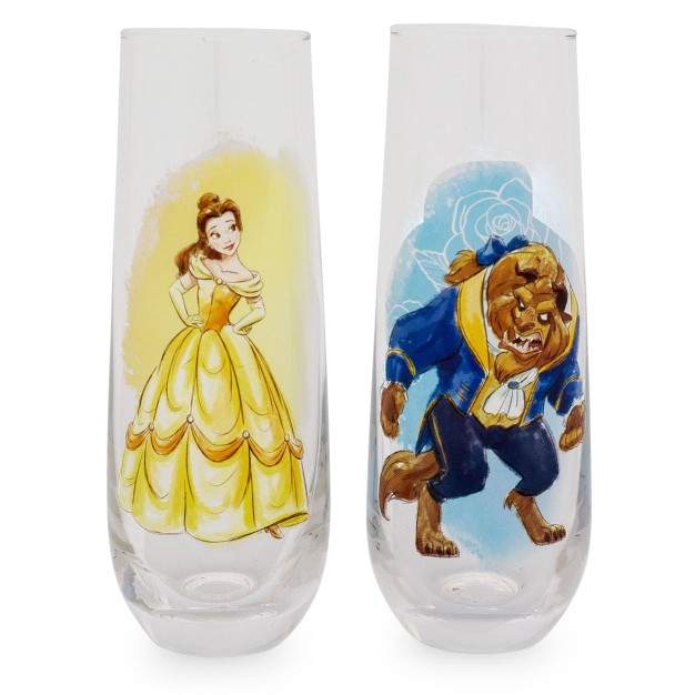 Silver Buffalo Disney Beauty And The Beast 9 ounce Stemless Fluted Glassware Set Of 2