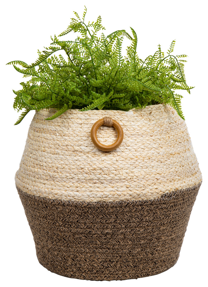 Natural Jute Rope Planter Basket With Ring Handles  9.8 quotx12.2 quot  Natural   Beach Style   Outdoor Pots And Planters   by CTG Brands Inc.  Houzz