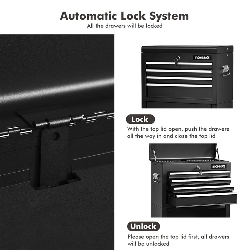 6-Drawer Rolling Tool Chest 3-in-1 Tool Storage Cabinet with Auto Locking System & Lockable Wheels