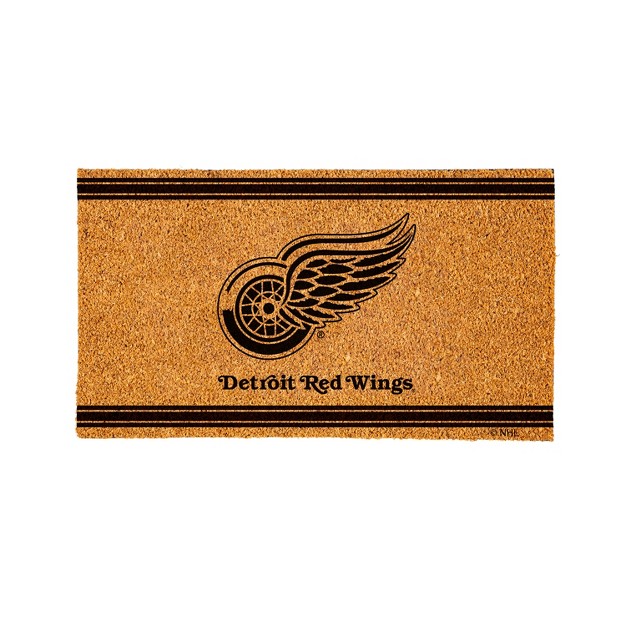 Evergreen Detroit Red Wings Logo Turf Mat Brown 28 X 16 Inches Indoor Outdoor Doormat