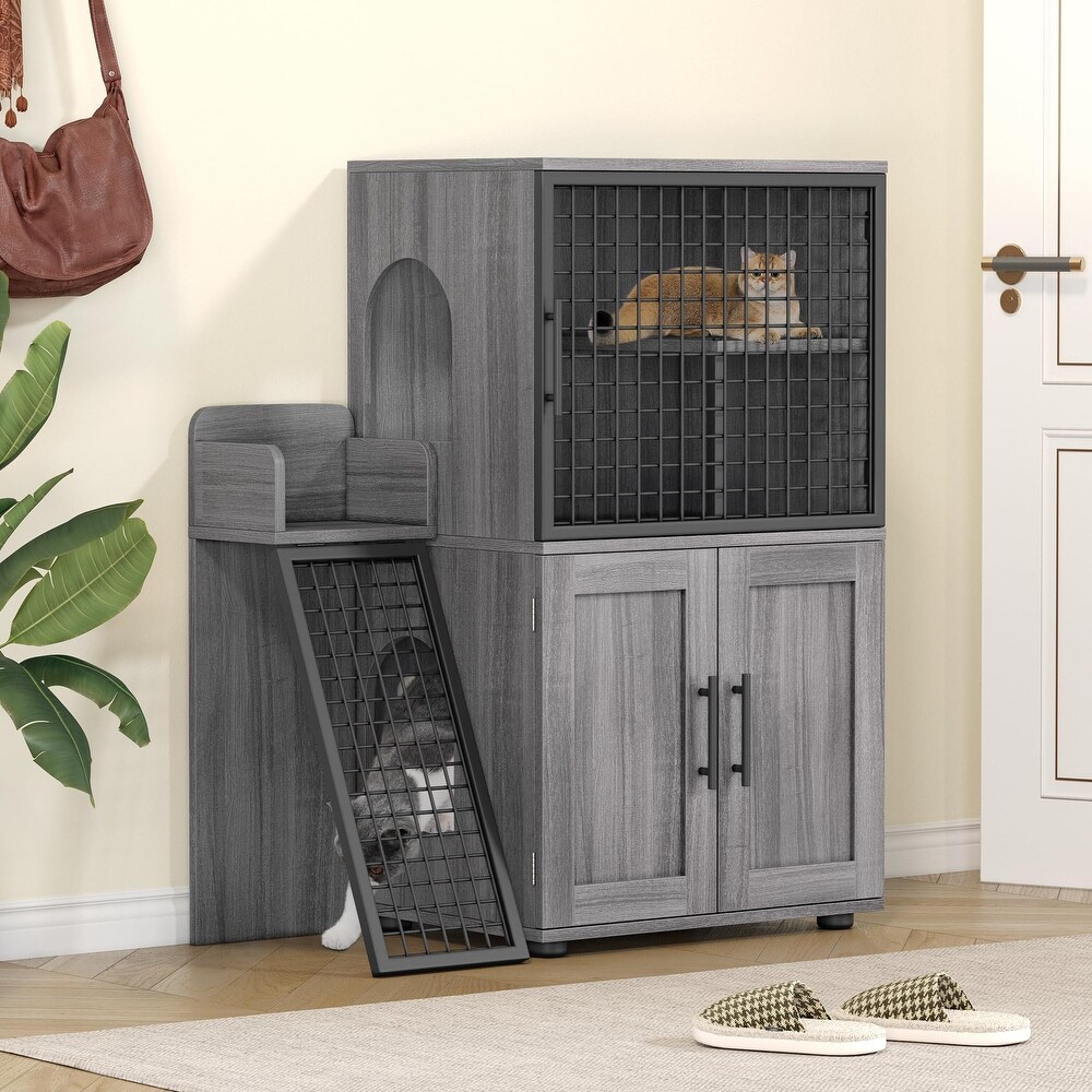 Modern Double Layer Cat Litter Box Enclosure  Hidden Cat Litter Box