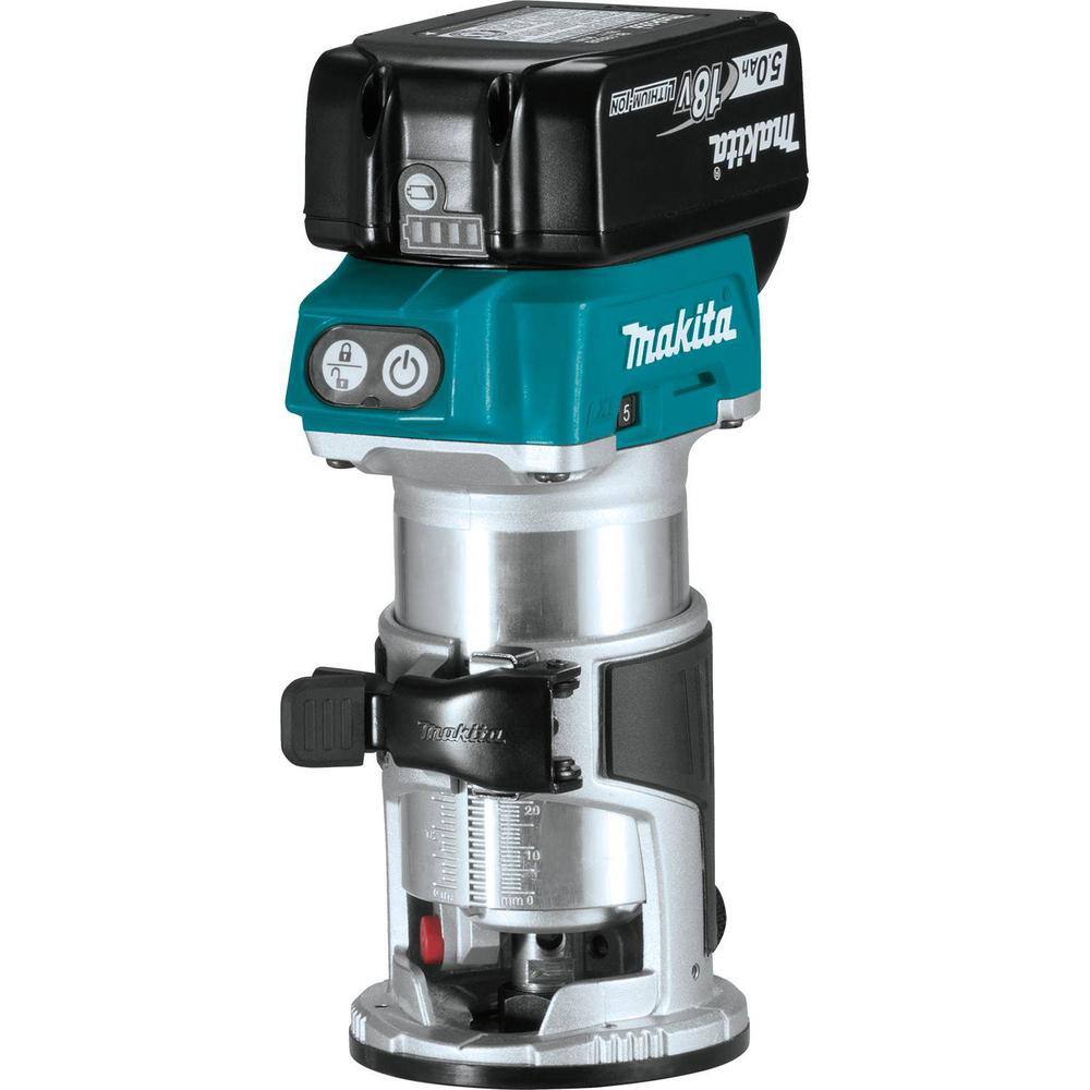 Makita 18V LXT Lithium-Ion Brushless Cordless Compact Router Fixed Base Starter Kit (5.0 Ah) XTR01T8J