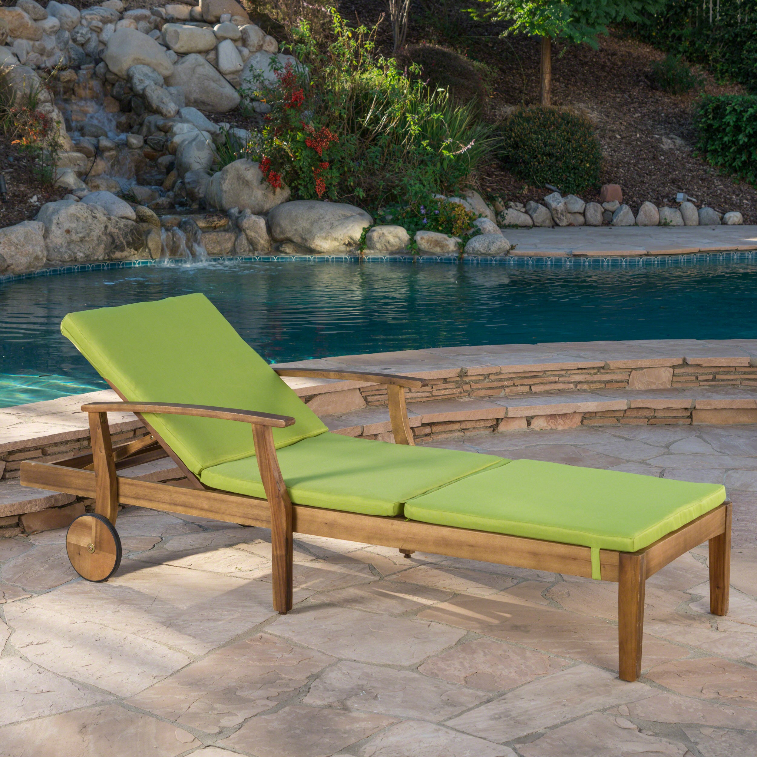 Daisy Outdoor Teak Finish Chaise Lounge with Water Resistant Cushion