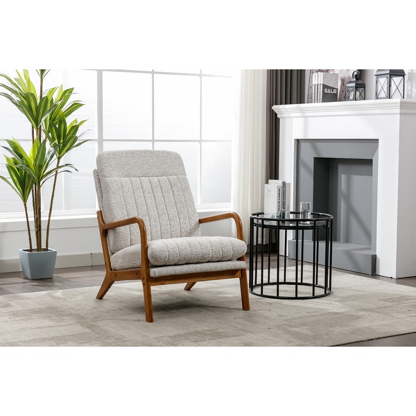 Wood Frame High Back Armchair， Modern Accent Chair Arm Chair for Living Room with Removable Cushion Fabric Lounge Chairs