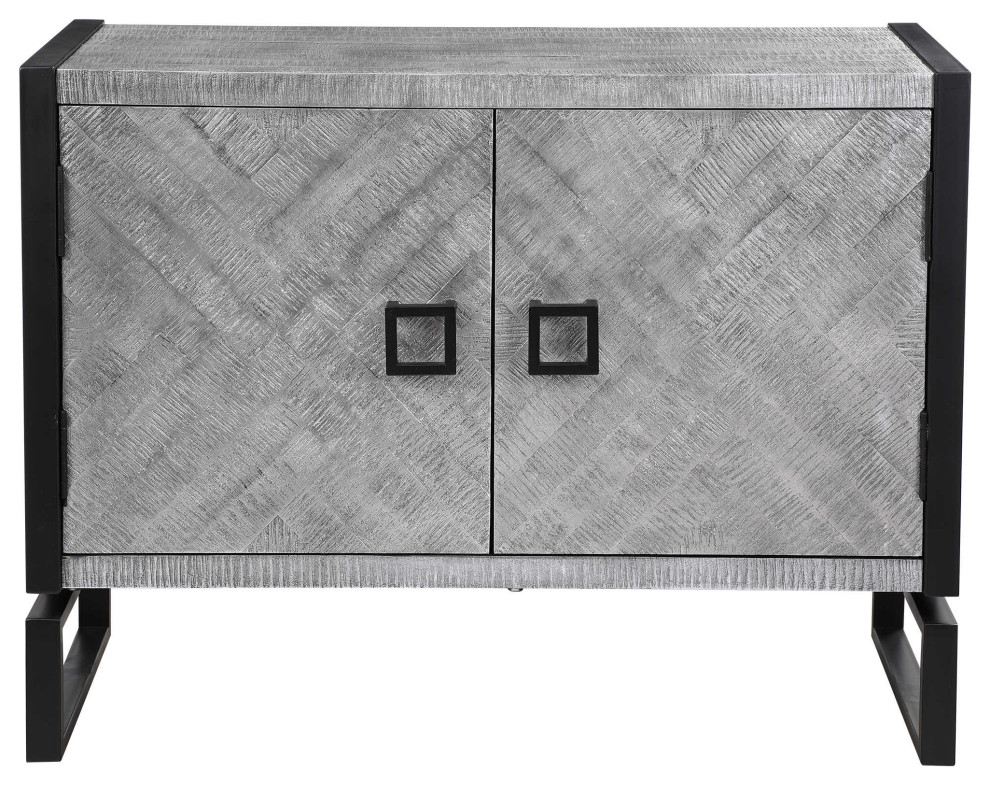 Luxe Modern Gray Herringbone Pattern Accent Cabinet Black Geometric Squares   Industrial   Accent Chests And Cabinets   by My Swanky Home  Houzz