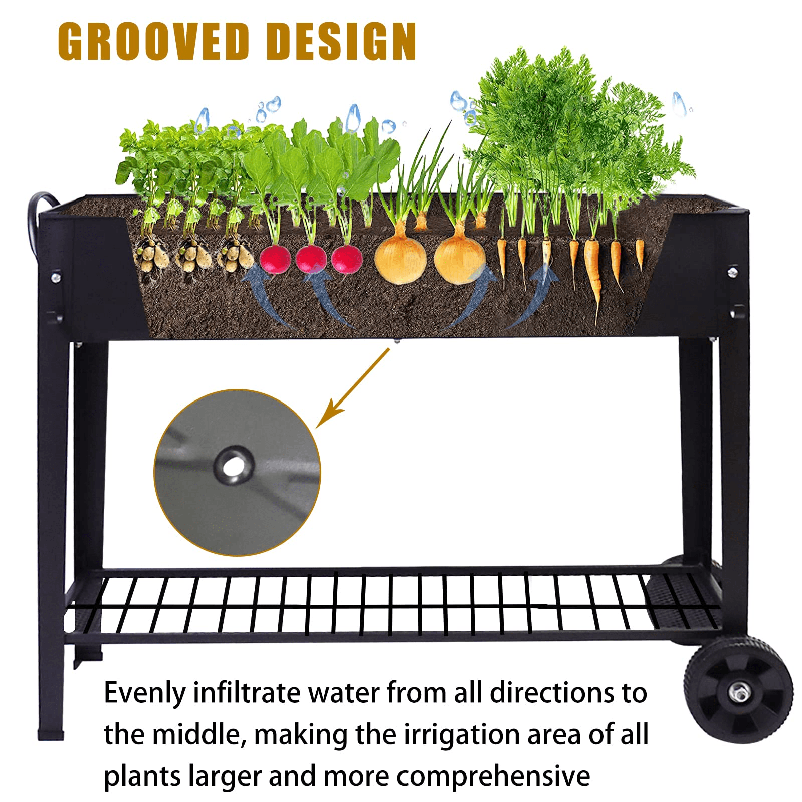 Large Planter Raised Beds with Legs Outdoor Metal Planter Box on Wheels Elevated Garden Bed for Vegetables Flower Herb Patio (40" L x 11" W x 31.5" H)