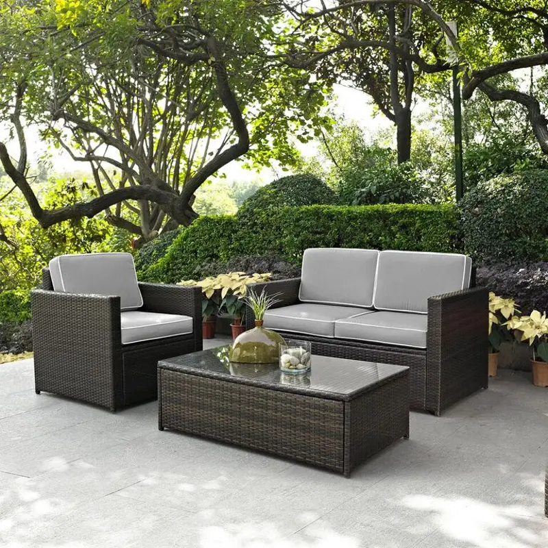 Palm Harbor Gray and Wicker 3 pc Patio Set