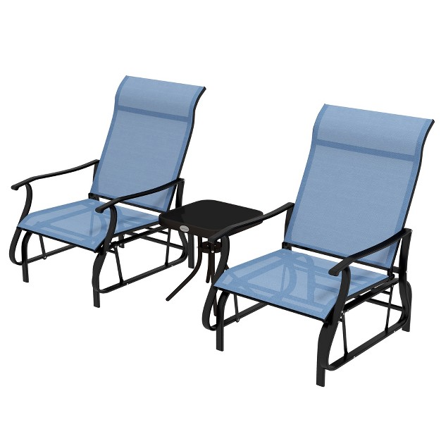 Outsunny 3 piece Outdoor Gliders Set Bistro Set With Steel Frame Tempered Glass Top Table For Patio Garden Backyard Lawn