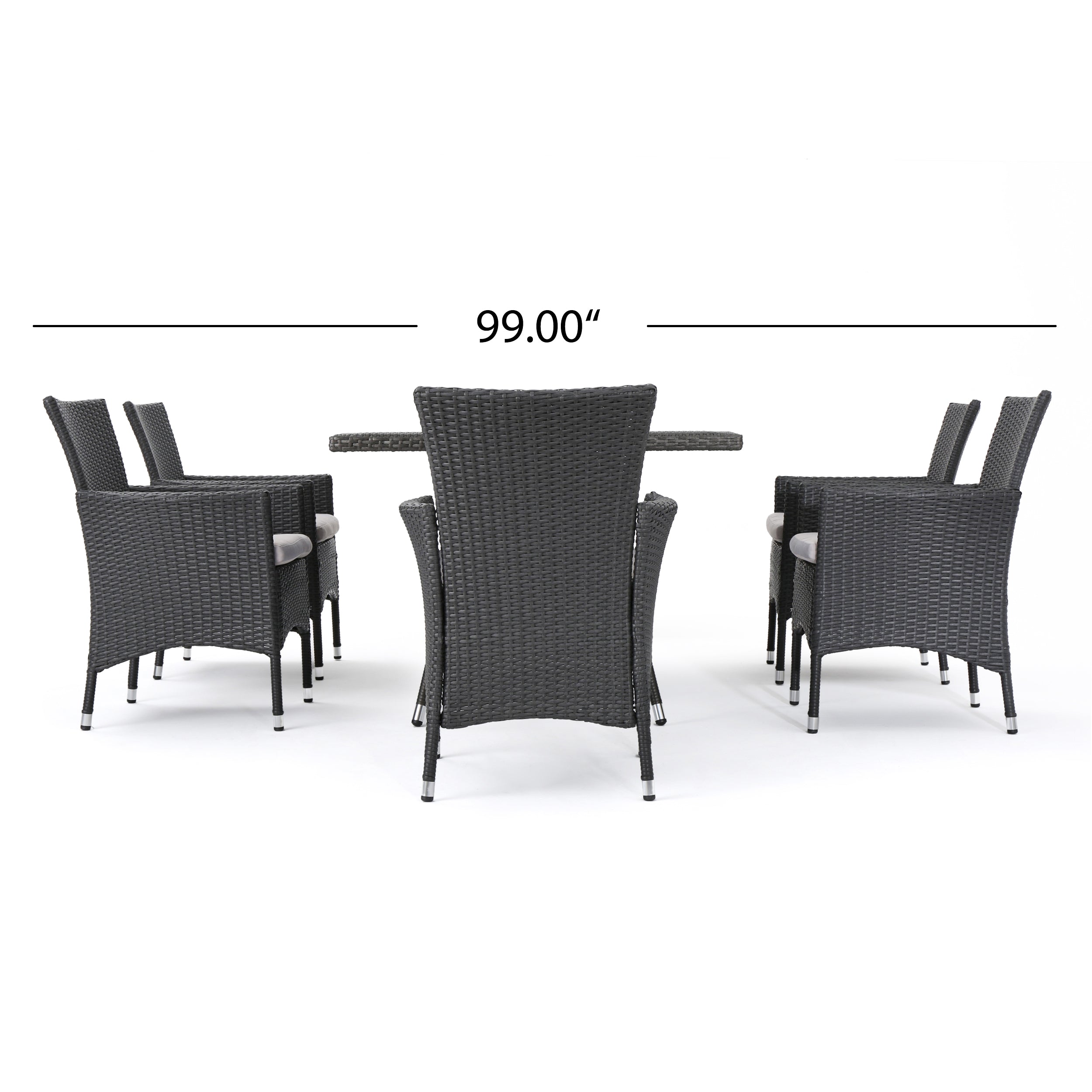 Macalla Outdoor 7-Piece Gray Wicker Dining Set with Light Gray Cushions