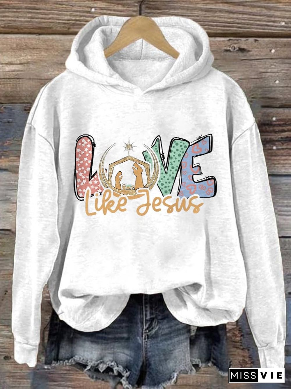 Women's Love Like Jesus Christmas Print Casual Hoodie