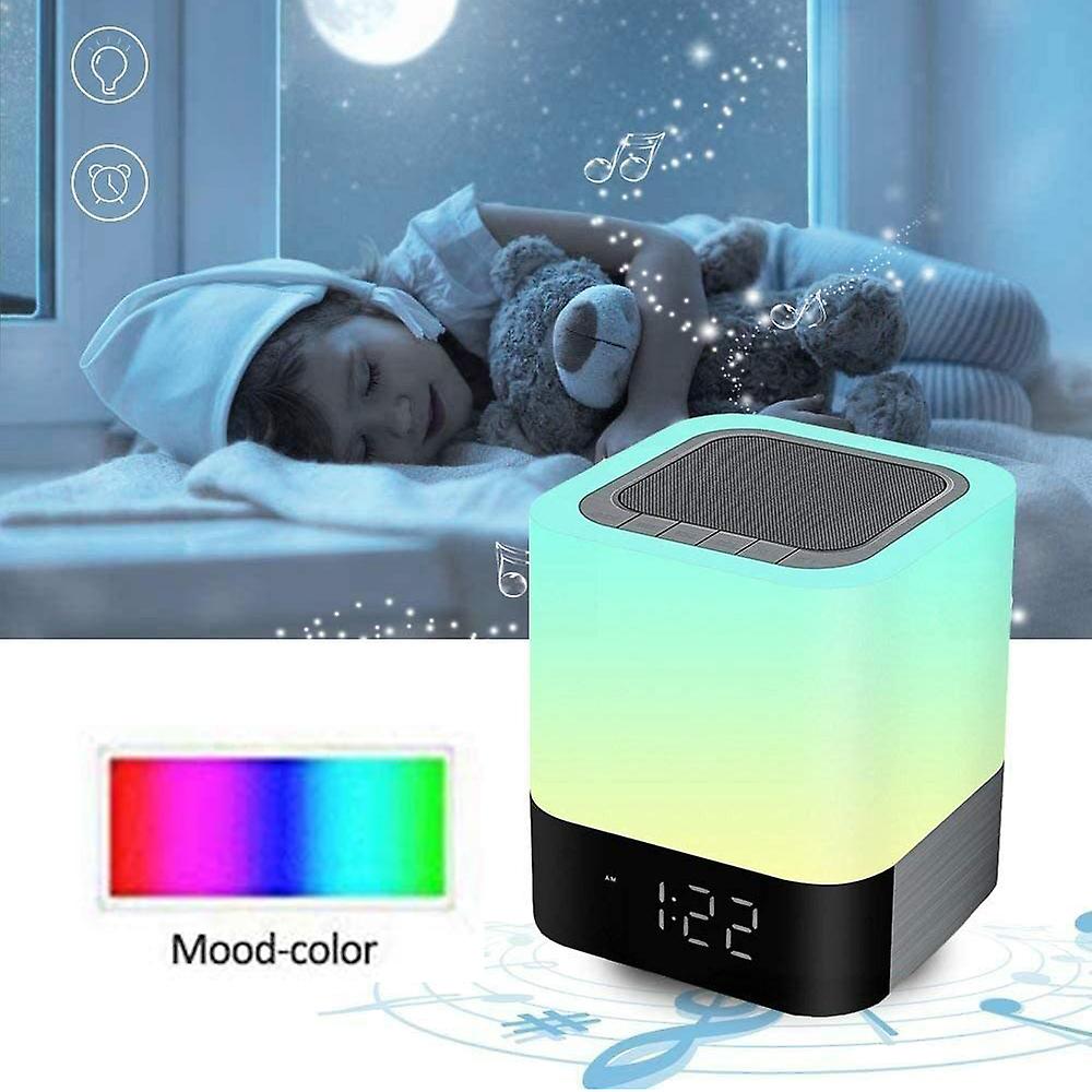 Led Night Light Bluetooth Speaker Dimmable Touch Control Table Lamp Alarm Clock(white)