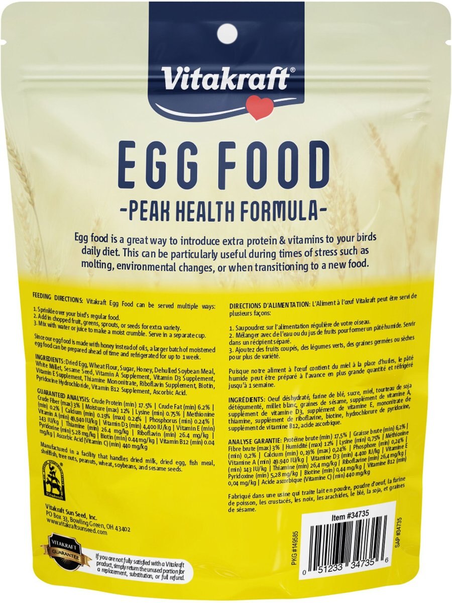 Vitakraft VitaSmart Egg Food Daily Calcium Supplement for Birds， 1.1-lb bag