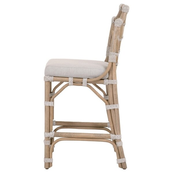 Counter Stool with Scooped Back and Rattan Frame， Taupe Gray - 40.5'H X 21