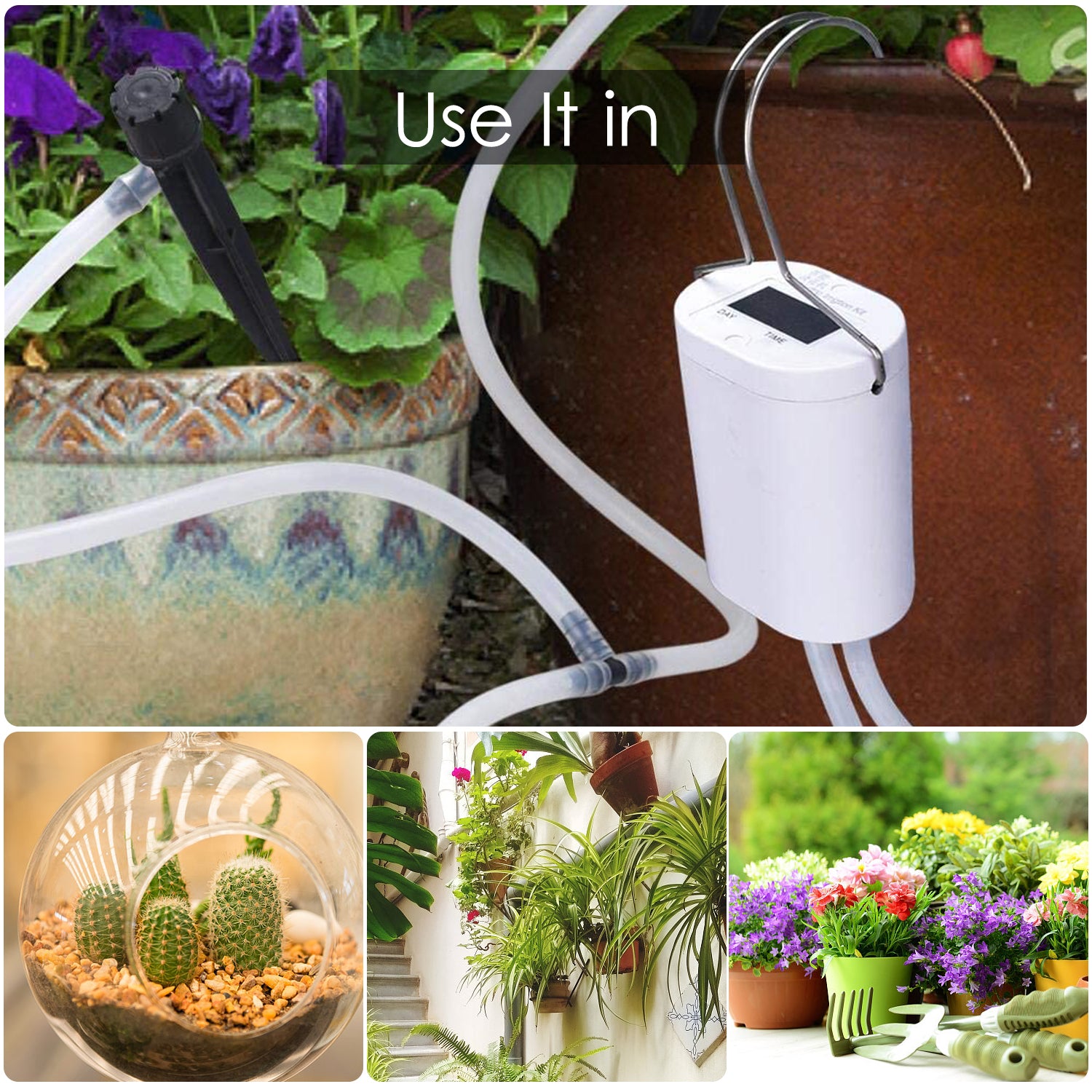 Automated Watering Device Smart Water Controller Automatically Watering System Drip Irrigation Kit for 4 Potted Plants with 2000mAh Rechargeable Battery