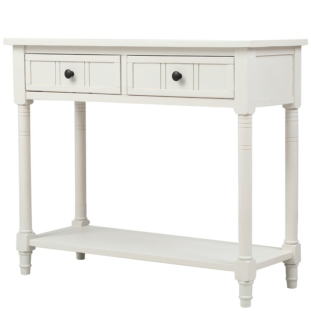 Traditional Design Console Table with Two Drawers and Bottom Shelf