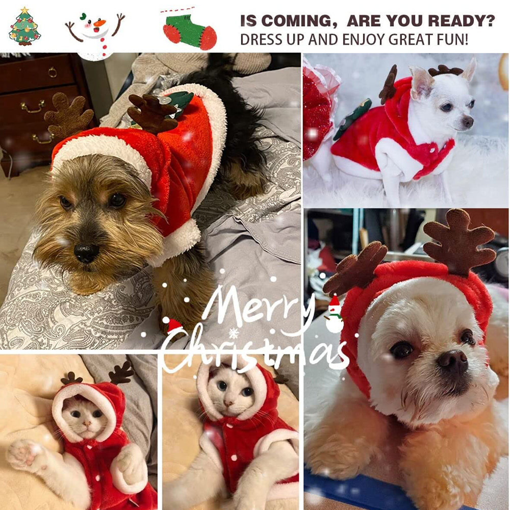 Ugerlov Dog Christmas Costumes， Pet Cold Weather Dog Christmas Costumes Coat， Puppy Santa Claus Reindeer Outfit Winter Hoodie Warm Vest Clothes XS