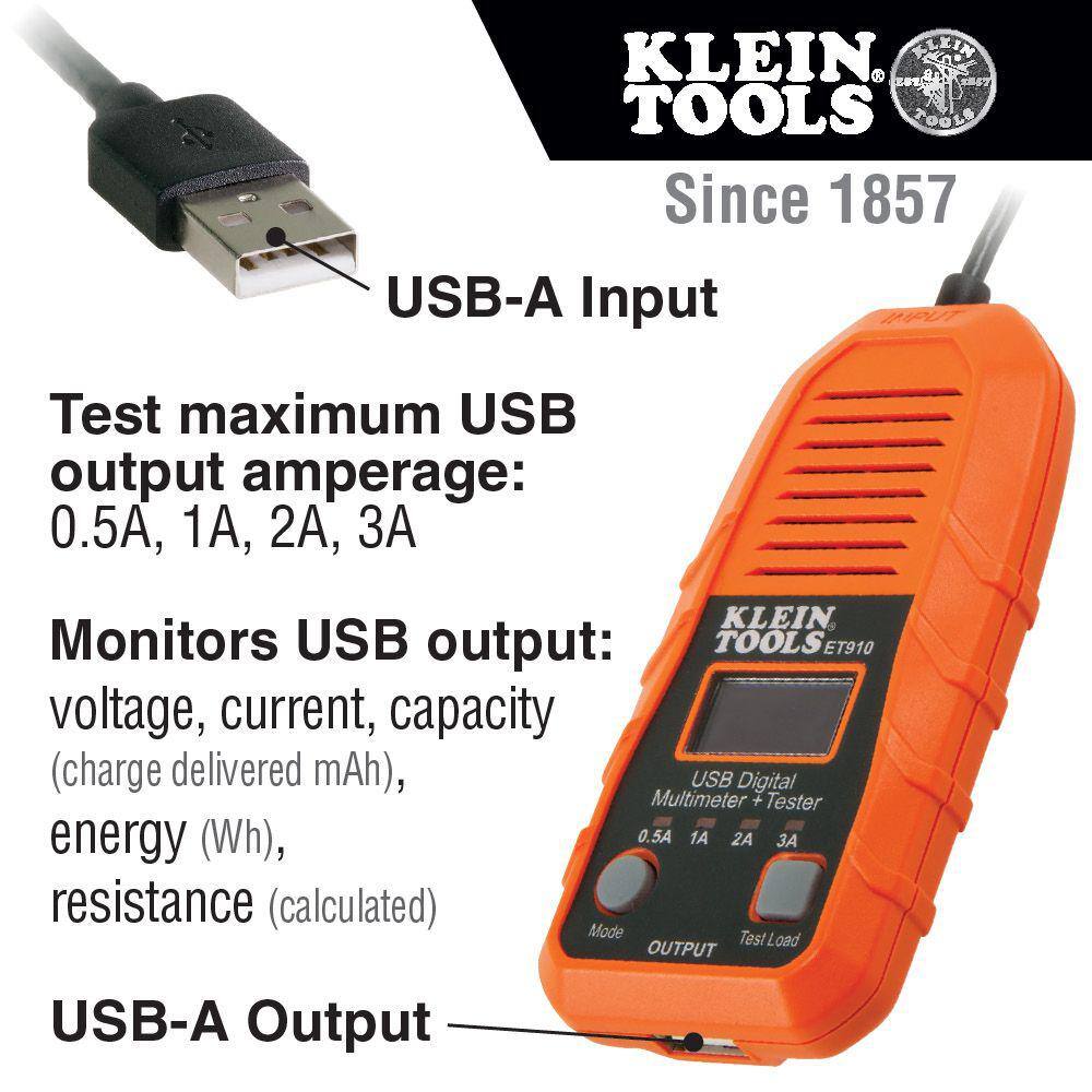 Klein Tools USB Digital Meter and Tester with USB-A Type A ET910