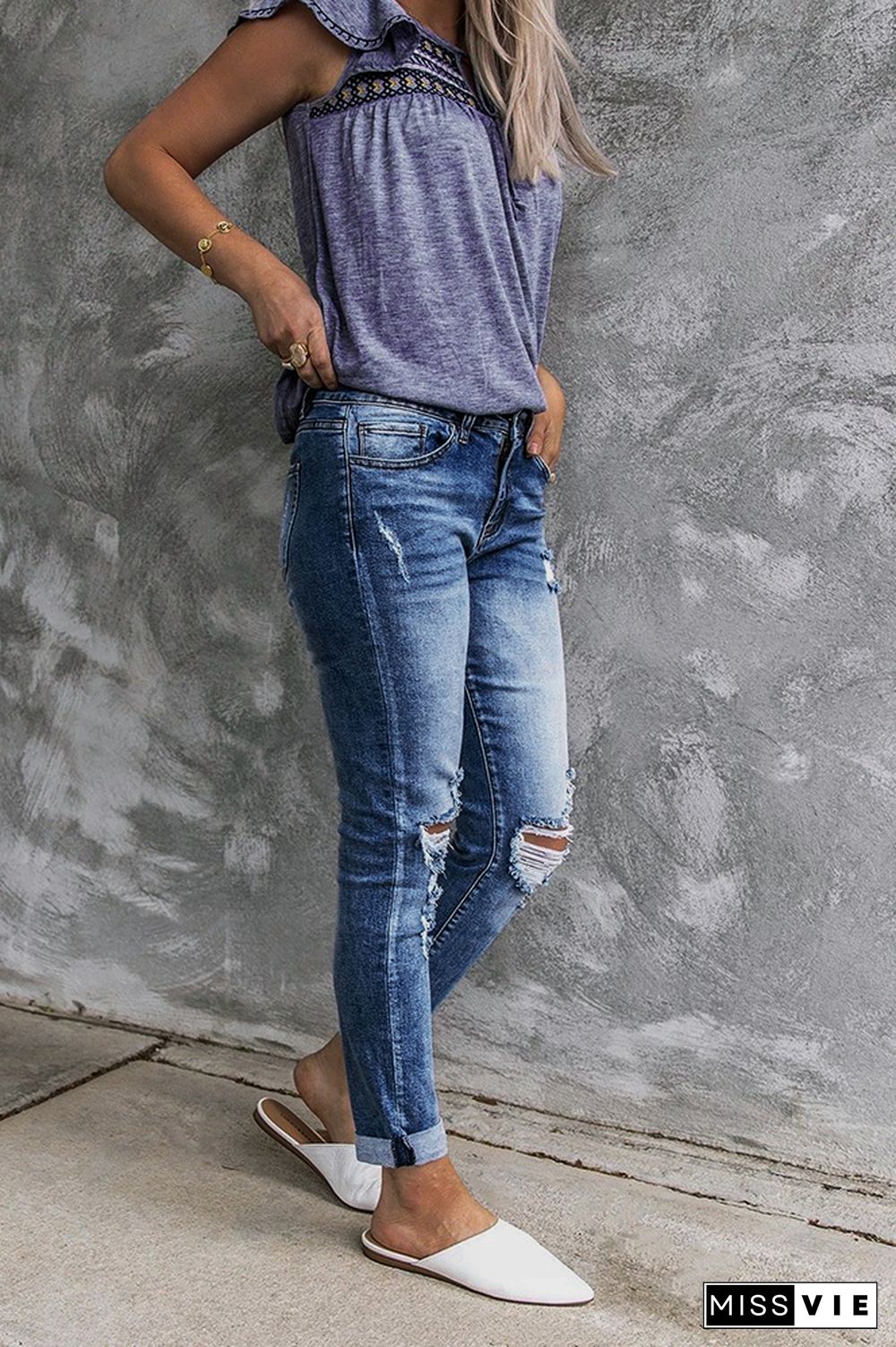 Vintage Ripped Straight Pants Jeans Wholesale