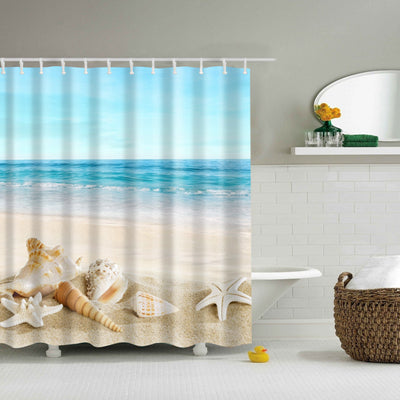 New Colorful Eco-friendly Beach Conch Starfish Shell Polyester  High Quality Washable Bath Decor Shower Curtains