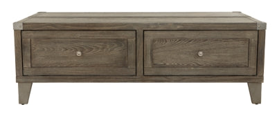 Signature Design by Ashley Chazney Industrial Lift Top Coffee Table with 2 Storage Drawers, Brown