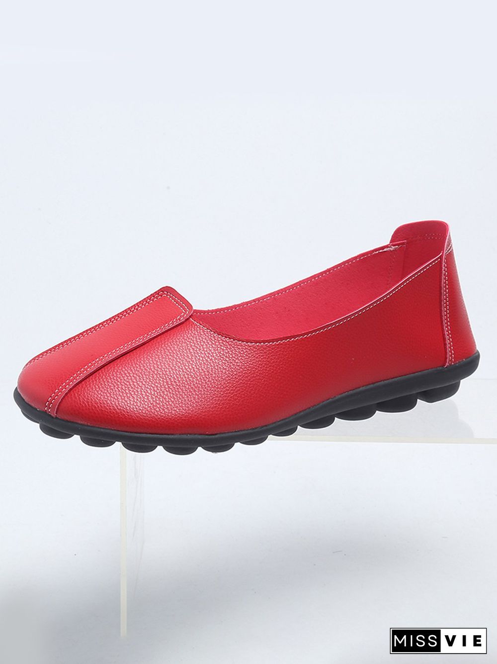 Women Casual Plain All Season Wearable Daily Flat Heel Pu Rubber Slip On Flats