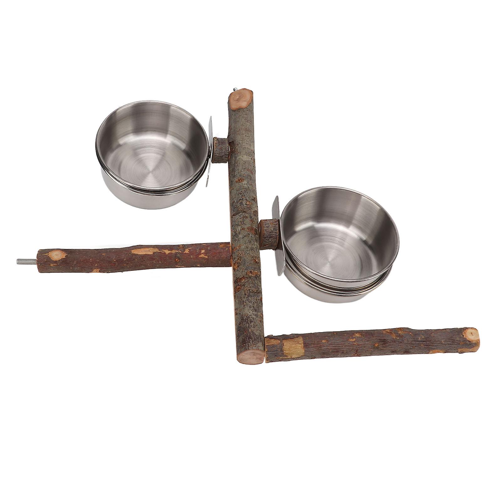 Parrot Wood Stand With Stainless Steel Food Bowl Food Feeder Stand Combination Bird Cage Feeder Setl